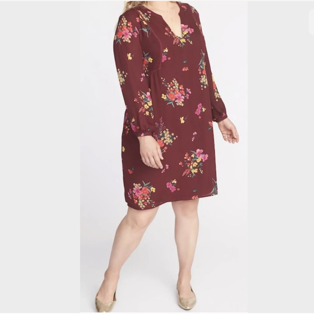 NWT Burgundy w/ Beautiful Floral Print Dress